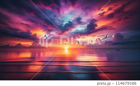海と日の出 114679386