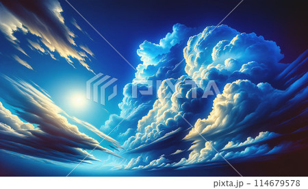 深い青空と輝く雲 114679578