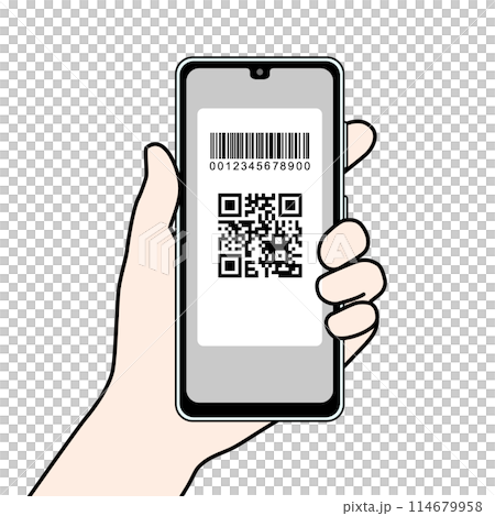 Smartphone with QR code and barcode displayed 114679958