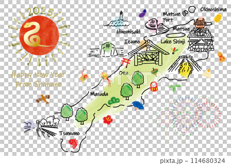 島根県の観光地のイラストマップ年賀状2025年 114680324