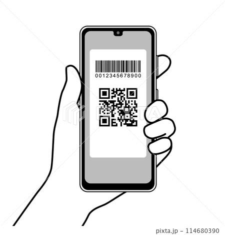 QRコードとバーコードが表示されたスマホ 114680390