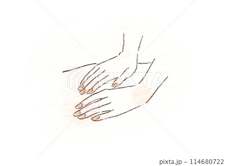 アナログ透明水彩イラスト　マッサージ師の手のイラストレーション 114680722