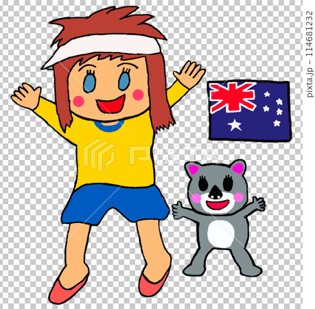 Happy Australian girl and koala Happy Australian girl and koala 114681232