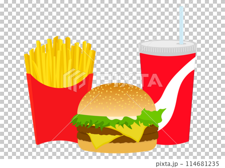 Hamburger with potato and drink 114681235