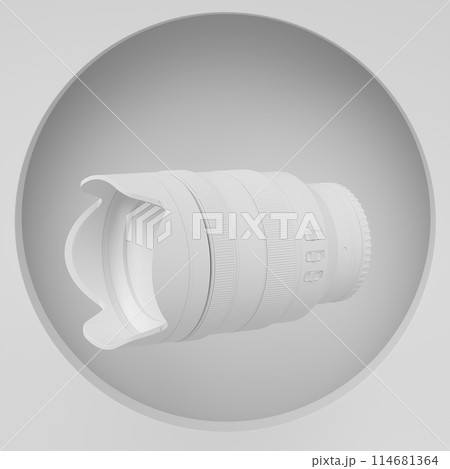 Abstract scene or podium with nonexistent DSLR camera and lens on monochrome 114681364
