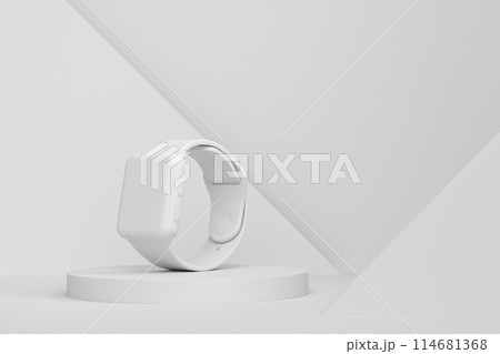 Abstract scene or podium with smart watch or fitness tracker on monochrome Abstract scene or podium with smart watch or fitness tracker on monochrome 114681368