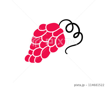 Bunch of grapes. Red wine grape berries. Hand drawn simple element. Vector illustration in doodle style on white background 114681522