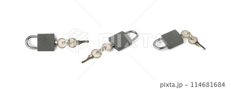 Closed Lock Isolated, Locked Black Padlock on White Background, Privacy, Security Concept 114681684