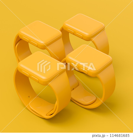 Set of smart watches with straps on monochrome background. 114681685