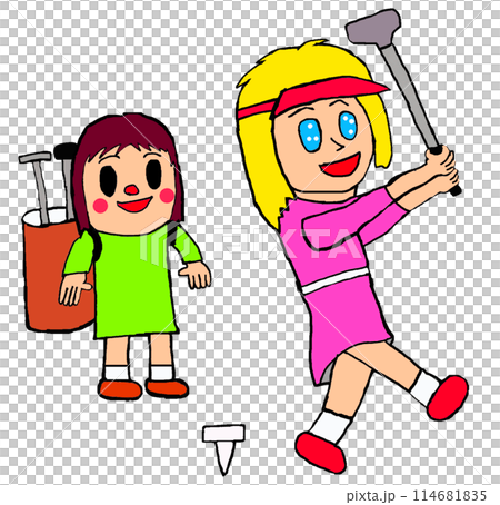 Professional golfer and caddie Professional golfer and caddie 114681835