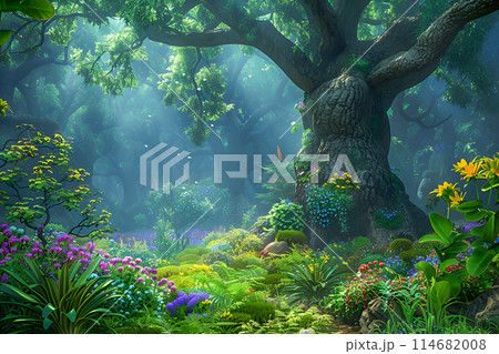 Beautiful enchanted forest with flowers 114682008
