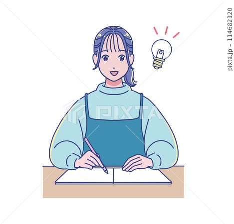 机で勉強するアニメ風の女子学生 114682120