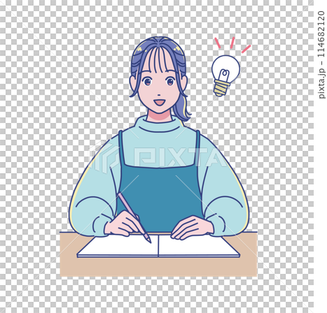 机で勉強するアニメ風の女子学生 114682120