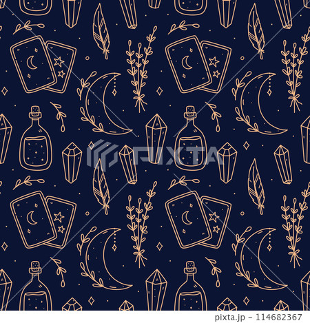 Seamless pattern with gold magic doodles 114682367