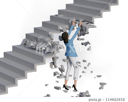 階段の途中で落ちそうになる女性 階段の途中で落ちそうになる女性 114682658