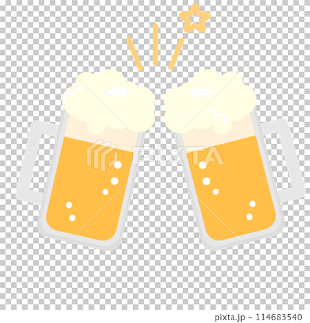生ビール　ジョッキグラスで乾杯　イラスト 114683540