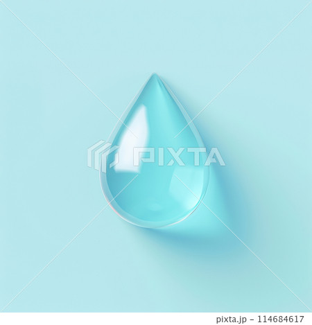 Pure Light Blue Drop of Water on a Light Background 114684617