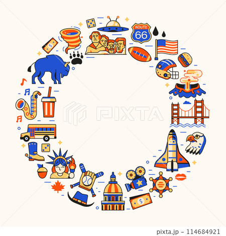 Travel USA Border Frame with America Icons 114684921