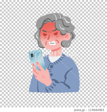 Grandma looking at her smartphone and getting angry Grandma looking at her smartphone and getting angry 114684965