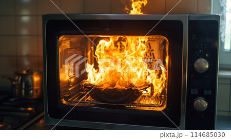 burning microwave in the kitchen table burning microwave in the kitchen table 114685030