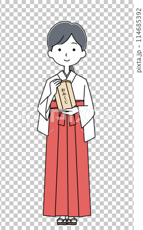Illustration of a shrine maiden holding a fortune slip 114685392