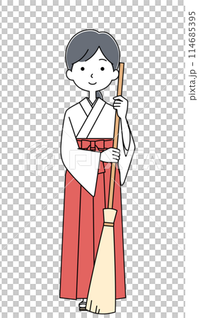 Illustration of a shrine maiden holding a bamboo broom Illustration of a shrine maiden holding a bamboo broom 114685395