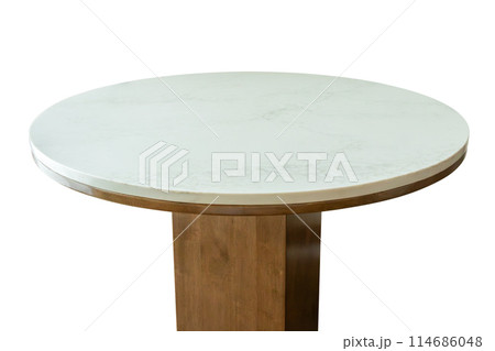 White marble stone table top isolated on white background for product display 114686048