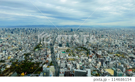 大阪　天王寺駅上空から北方面を臨む(難波・梅田) 1615 114686154