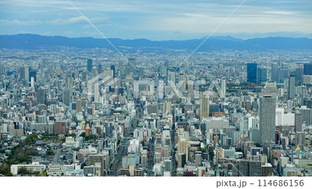 大阪　天王寺駅上空から北東方面を臨む(大阪城・京橋) 1618 114686156