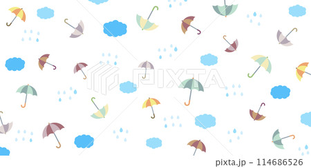 梅雨の季節に使える、傘と雨雲のベクター背景画像 114686526