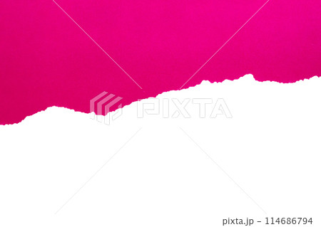 Pink ripped paper torn edges strips isolated on white background 114686794