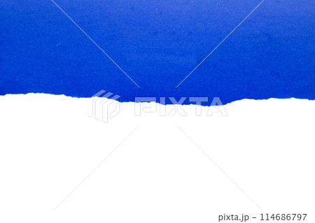 Blue ripped paper torn edges strips isolated on white background 114686797