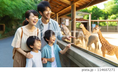 動物園で動物を見る家族 114687271