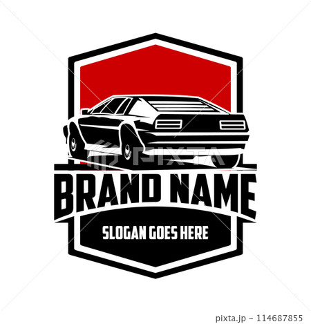 1976 Lotus spirit car silhouette vector design. white background isolated side view amazing sunset view. best for logos, badges, emblems, icons, available in eps 10.	 114687855
