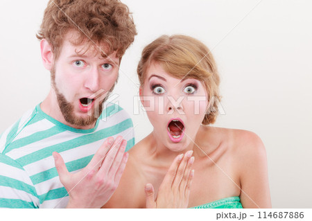 wide eyed couple surprised expression open mouth wide eyed couple surprised expression open mouth 114687886