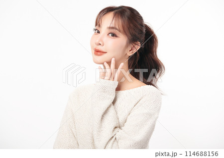 Beautiful young asian woman with clean fresh skin on white background, Face care, Facial treatment, Cosmetology, beauty and spa, Asian women portrait. 114688156