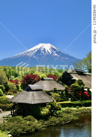 忍野八海と富士山（山梨県・忍野村） 114688640
