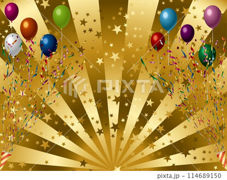 後光下、クラッカー、風船、星、マルチ8 114689150