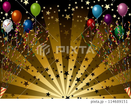 後光下、クラッカー、風船、星、マルチ10 114689151