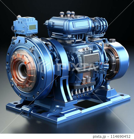 Asynchronous electric motor for pump, modern chemical industrial equipment in an oil refinery petrochemical plant. AI generated 114690452