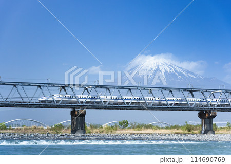 富士川橋梁を渡る新幹線 富士川橋梁を渡る新幹線 114690769