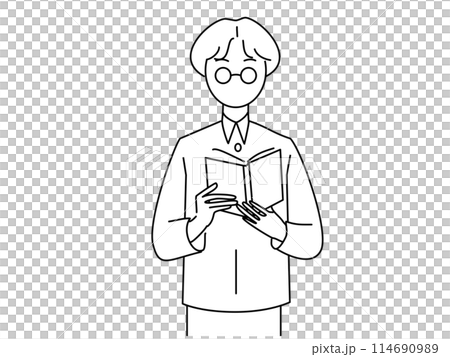 立って本を読んでいる人 114690989