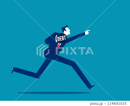 Shot put throwing debt weight away. Business loan or mortgage vector concept Shot put throwing debt weight away. Business loan or mortgage vector concept 114691035