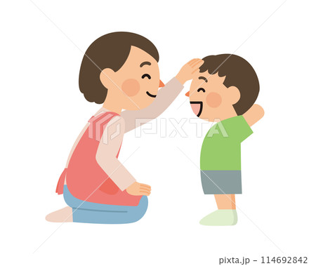 子供を褒めるお母さん 子供を褒めるお母さん 114692842