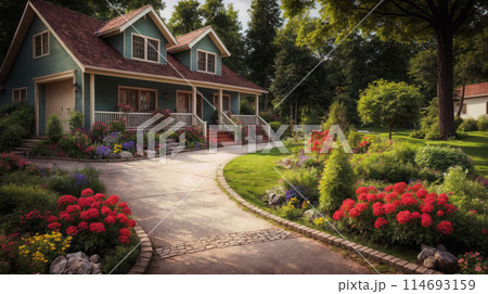 Home with vibrant garden. Home with vibrant garden. 114693159