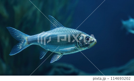 Silver fish swimming in blue water. 114693202
