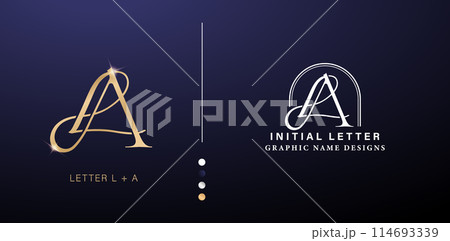 LA elegant monogram letter logo design. luxury gold letters with silver color isolated backgrounds for company and business, branding ads campaigns, letterpress, embroidery, cover invitations envelope 114693339