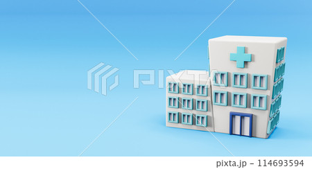 3D rendering of hospital building model on blue background 3D rendering of hospital building model on blue background 114693594