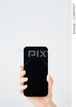 スマートフォンを持つ女性の手元 スマートフォンを持つ女性の手元 114693927