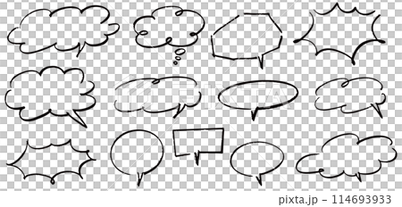 ラフな手描きの吹き出しセット。 ラフな手描きの吹き出しセット。 114693933